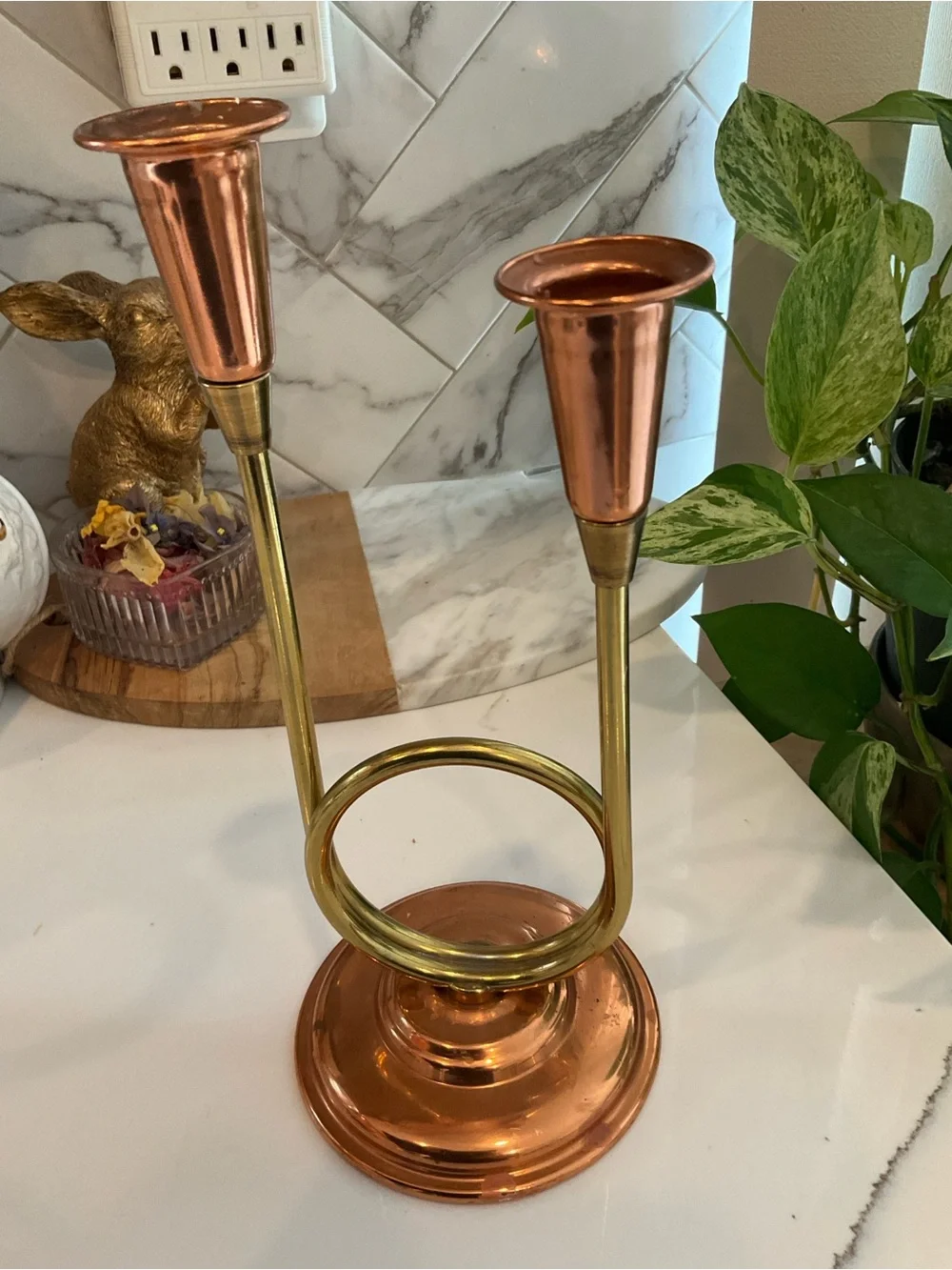 Hallmark Copper and Brass Double Taper Candle Holder vintage